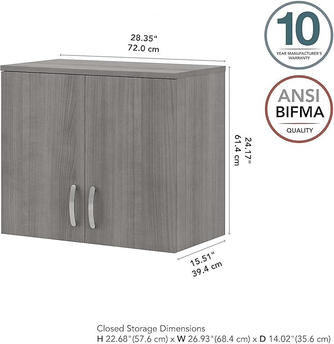 Bush Business Furniture Universal Wall Cabinet with Doors and Shelves in Platinum Gray, Versatile Home Organizer, Office Storage Unit and Adjustable Shelving