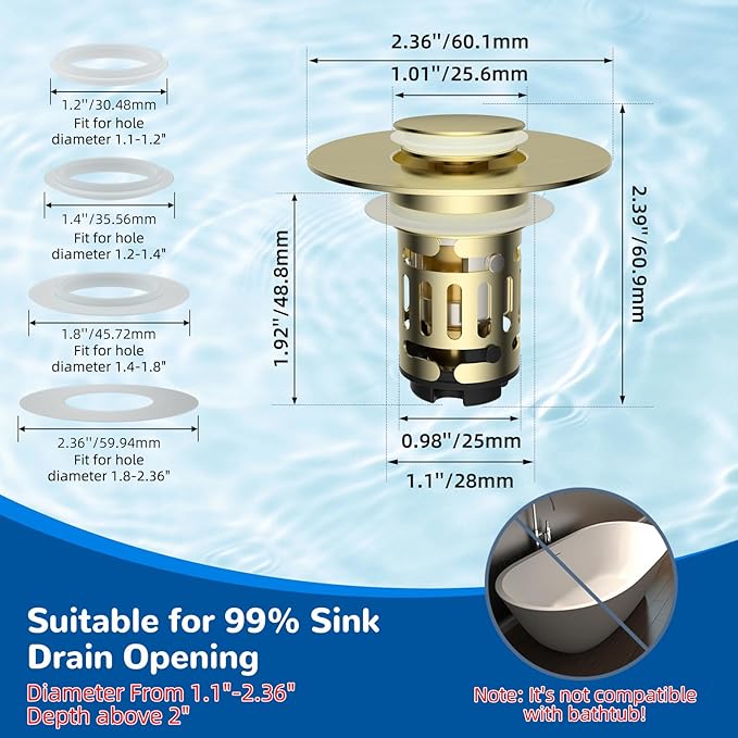 Hibbent 2 PCS Upgraded 3 in 1 Bathroom Sink Drain Strainer, Pop Up Stopper | - Image 8