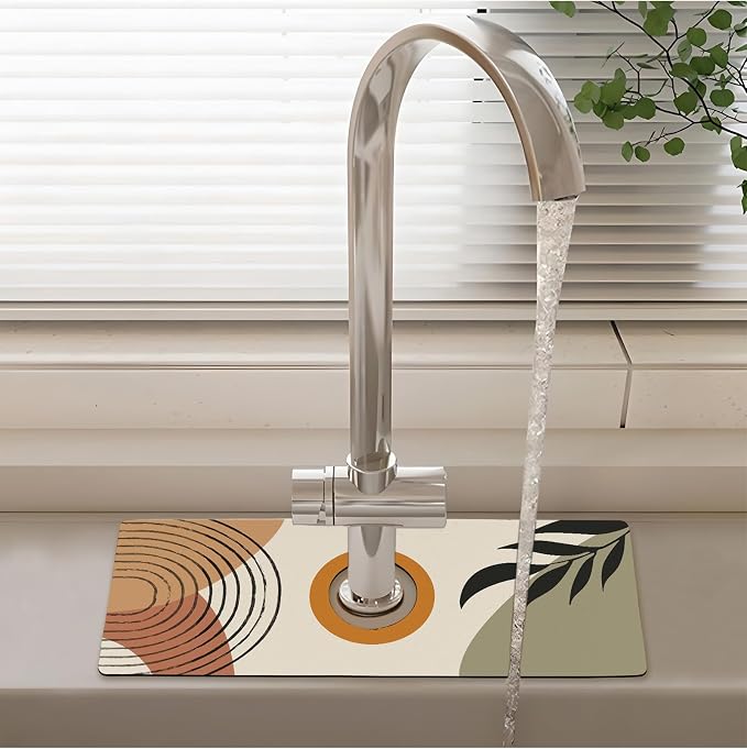 Patterned Sink Faucet Mat Kitchen Splash Guard Super Absorbent Drying Mat - Image 2