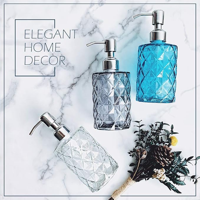 JASAI 12Oz Diamond Grey Glass Soap Dispenser - Image 6