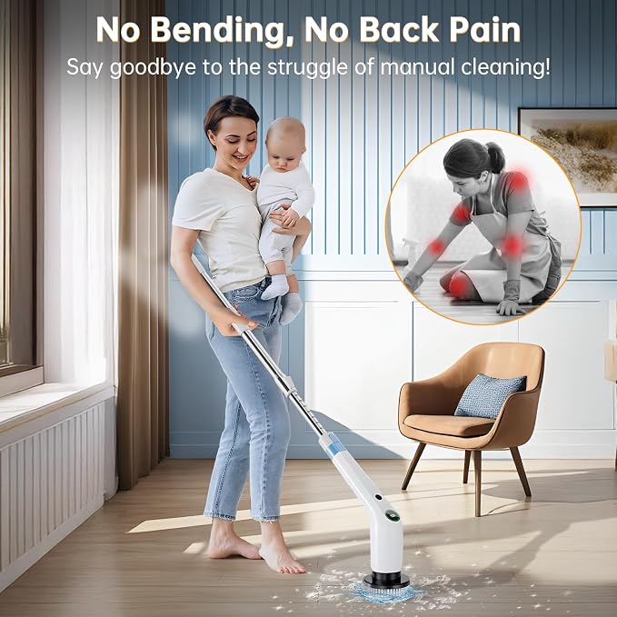 PUFTEM Electric Spin Scrubber, Cordless Shower Scrubber, Adjustable Handle | - Image 2