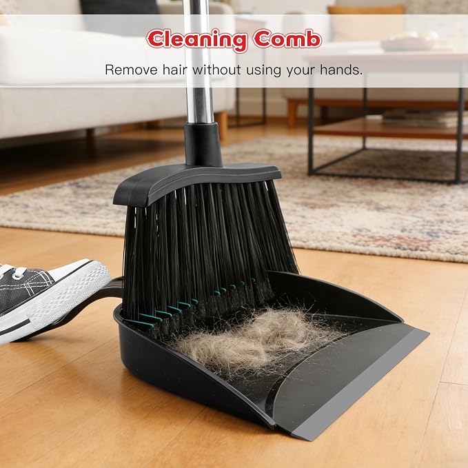 Broom and Step-on Dustpan Set, 59-in Adjustable Long Handle Broom - Image 3