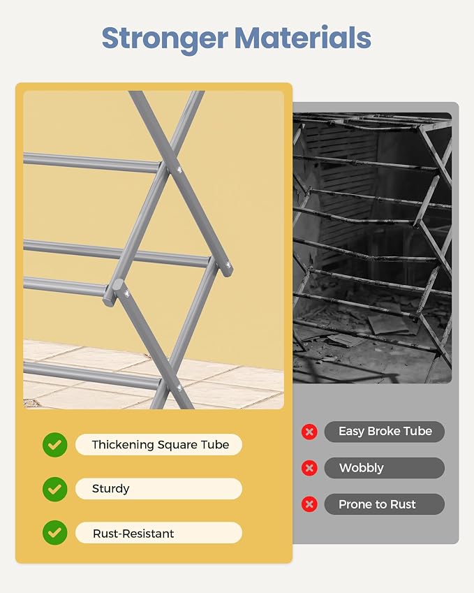Oversize 3-Tier Clothes Drying Rack, No Install, Non-slip feet, Tool-free Setup - Image 6