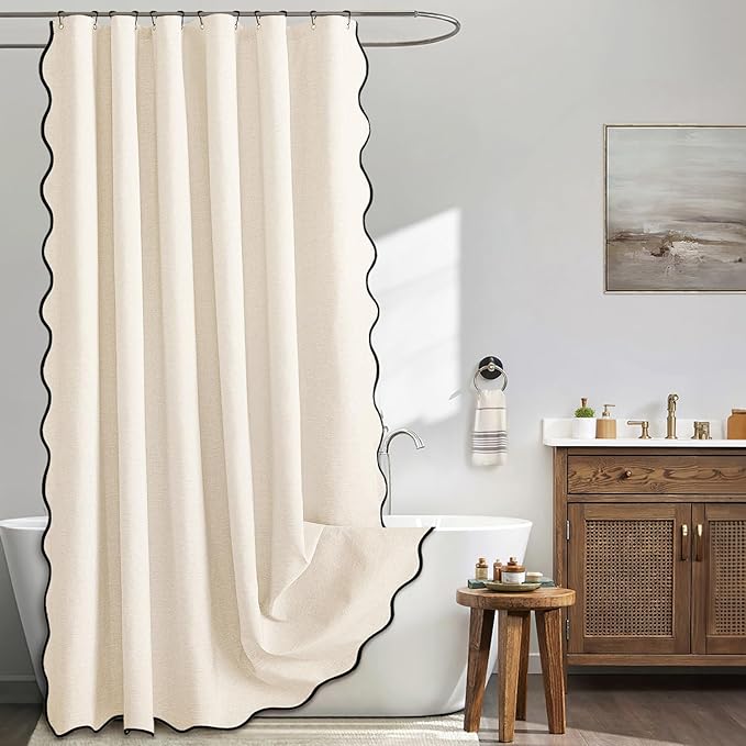MIULEE 72"x96" Extra Long Scalloped Linen Shower Curtain Cream White by MIULEE