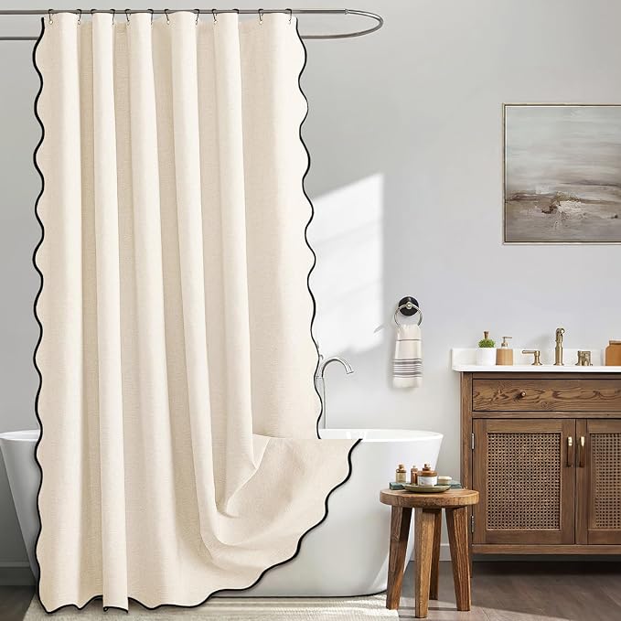 MIULEE 72"x90" Extra Long Scalloped Linen Shower Curtain Cream White by MIULEE