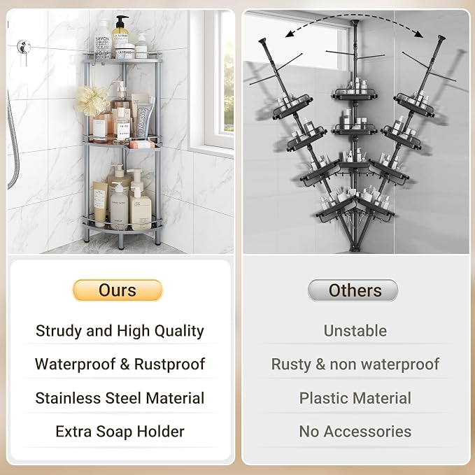 ELYKEN Corner Shower Caddy Standing, 3 Tier Metal Shower Organizer - Image 7