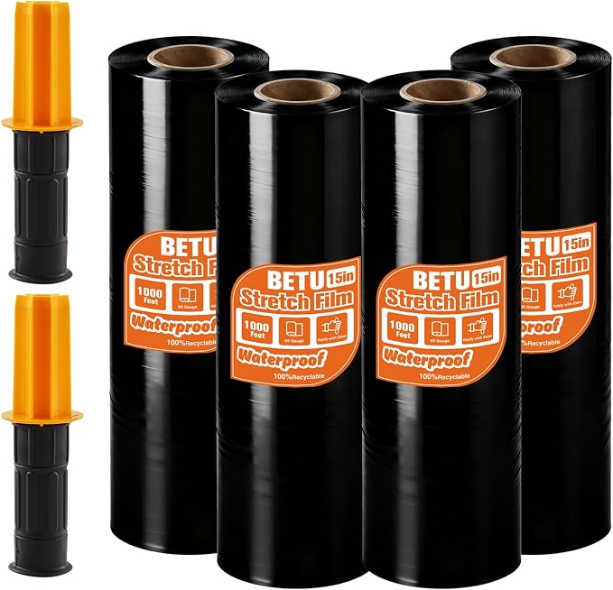 Black Stretch Film Shrink Wrap for Moving Supplies x 1000ft, Industrial by BETU