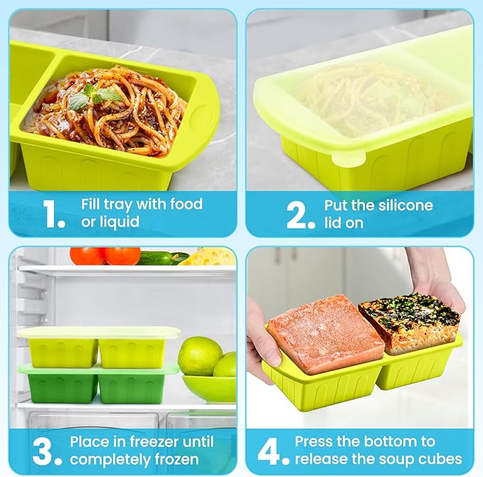 2 Pack Silicone Freezer Trays With Lid For Easy Storage Silicone Soup Freezer Molds 2 Cup ，Perfect For ice cube tray Freezing Broth Sauces Store Leftovers , Leakproof, Easy Release Dishwasher Safe