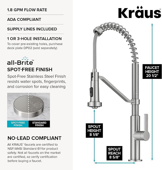 KRAUS Oletto Commercial Style 2-Function Single Handle Pull Down Kitchen Faucet - Image 3