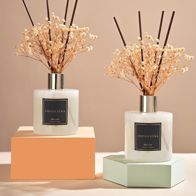 Premium Reed Diffuser Set with Preserved Baby's Breath & Cotton Stick Black - Image 2