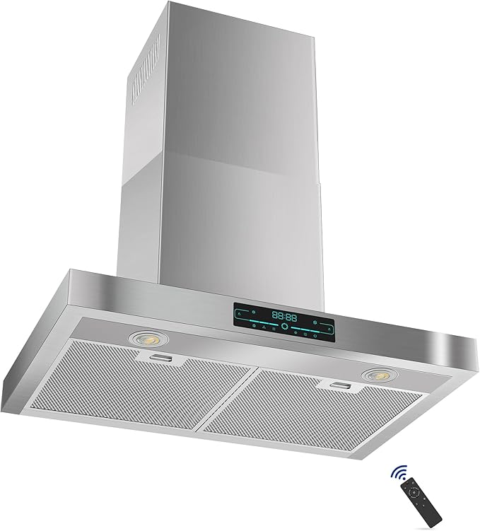 KMA-E30 Wall Mount Range Hood with 4-Speed Fan,900CFM Powerful Suction,30 Inch Stainless Steel Ducted Kitchen Vent Hood Extractor with Led Lights,Smart Touch Panel and Remote Control