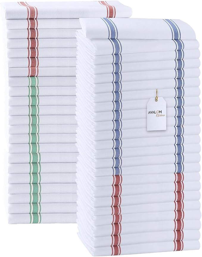 Dish Towels 45 Pack Multi-Stripe 100% Cotton Kitchen Towel 15x25 Inch Tea Towels by Avalon+Kitchen