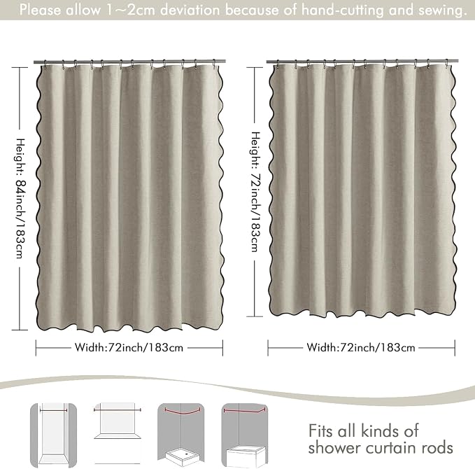 MIULEE 72"x84" Extra Long Scalloped Linen Shower Curtain Linen - Image 6