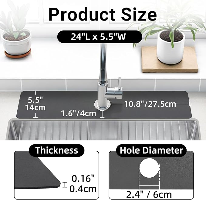 LOPNUR Cuttable Faucet Mat for Kitchen Sink, Long 24x5.5 Inch, Dark Grey | - Image 3