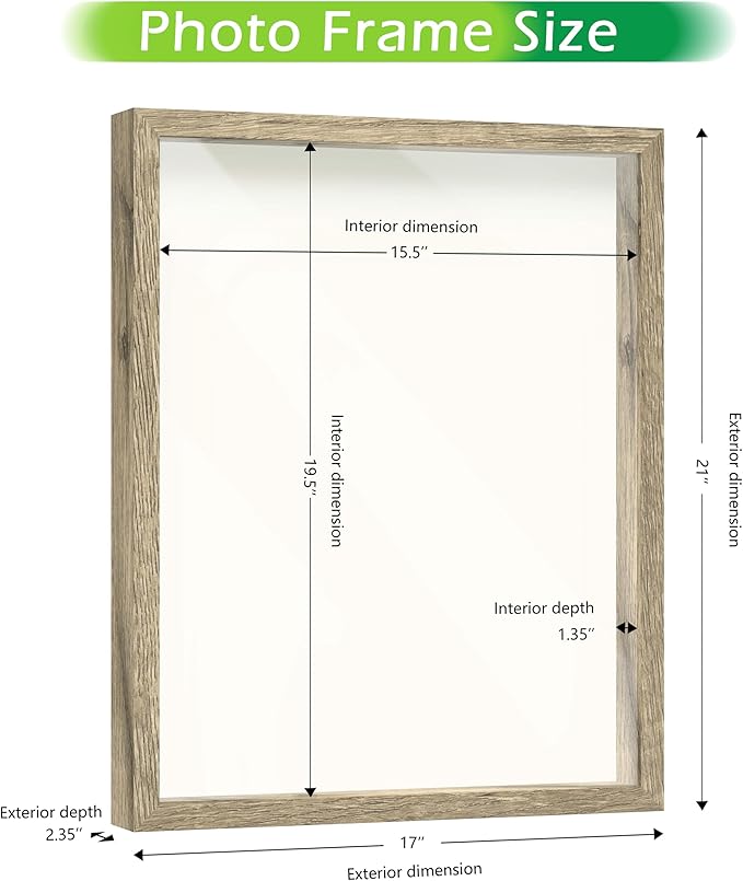 FrameWorks 16x20 Driftwood Wooden Shadow Box Frame – Soft Felt Back, Tempered Glass, and Included Elegant White Ball Push Pins