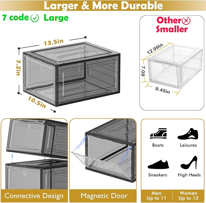Large Thick Clear Shoe Organizer, Magnetic Door Stackable Shoe Storage Box - Image 3