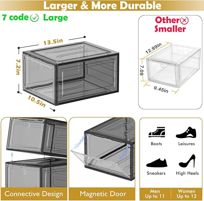12 Pack Shoe Organizer, Stackable Shoe Storage Boxes - Image 4