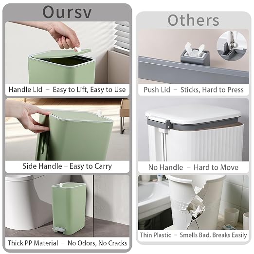 Small Bathroom Trash Can with Lid, 2.1 Gallon Slim Step Trash Can, Narrow - Image 6