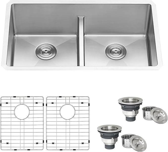 Ruvati 32-inch Low-Divide Undermount Tight Radius 50/50 Double Bowl 16 Gauge Stainless Steel Kitchen Sink - RVH7411