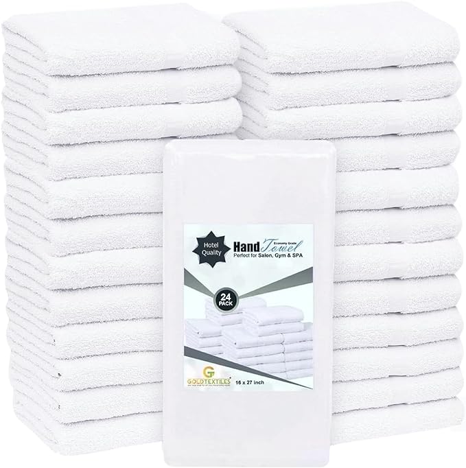24 Pcs White 16x27 Inch Cotton Blend Economy Hand Towels Salon/Gym/Hotel Super by GOLDTEXTILES