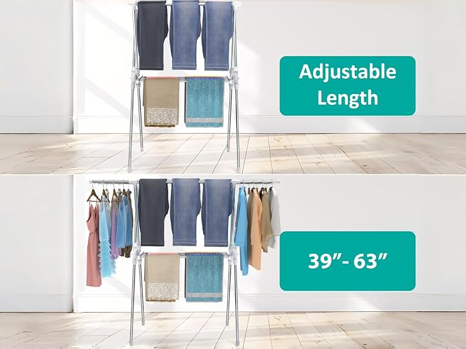 Foldable Clothes Drying Rack 63 Inch Stainless Steel, Heavy Duty Space Saving - Image 7