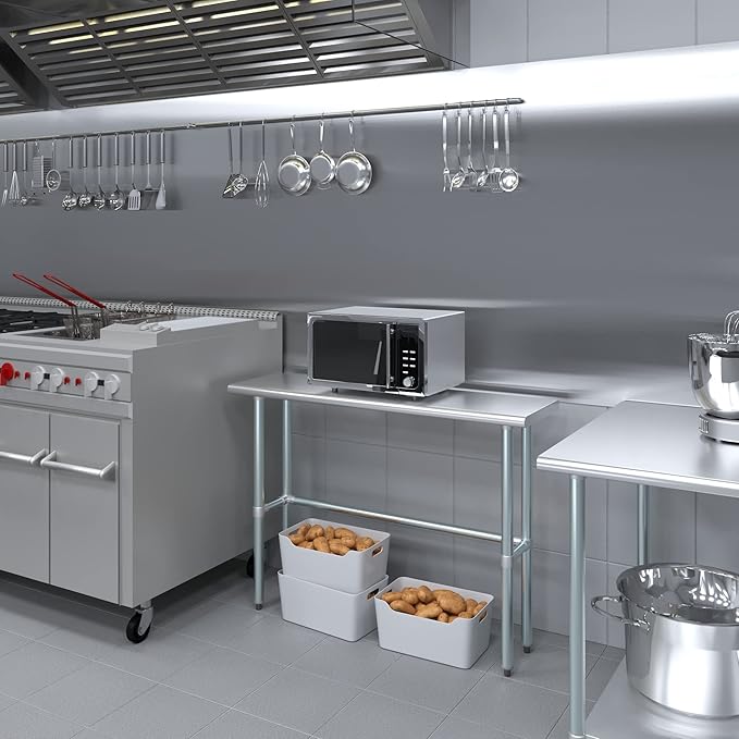 AmGood Stainless Steel Work Table Open Base | NSF Kitchen Island Food Prep | Laundry Garage Utility Bench (48" Long X 14" Deep)