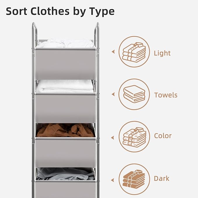 STORAGE MANIAC Vertical Rolling Laundry Hamper, 4 Section Laundry Sorter - Image 5