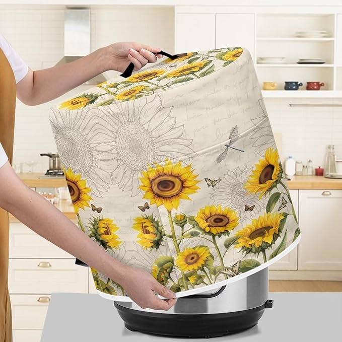Xoenoiee Butterfly Dragonfly Sunflower Print Kitchen Appliance Dust Covers with Pockets, Electric Pressure Cooker Compatible with Rice Cooker Air Fryer Cover, for 6 Qt Pot