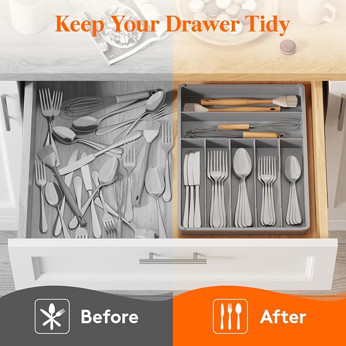 Lifewit Silverware Drawer Organizer Tray, Cutlery Storage - Image 8