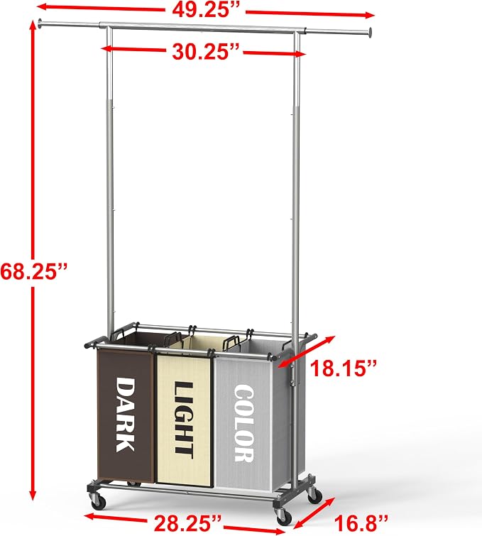 Simple Houseware 3 Bags Laundry Sorter Cart - Image 2