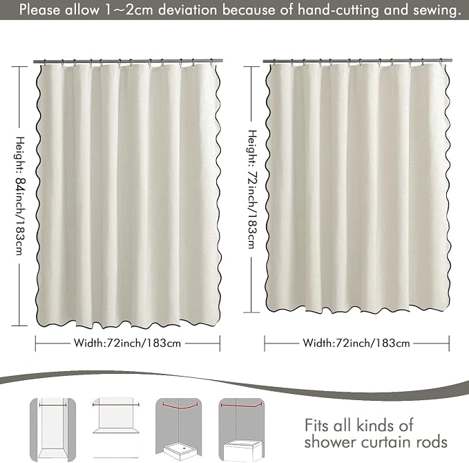 MIULEE 72"x84" Extra Long Scalloped Linen Shower Curtain Birch - Image 6