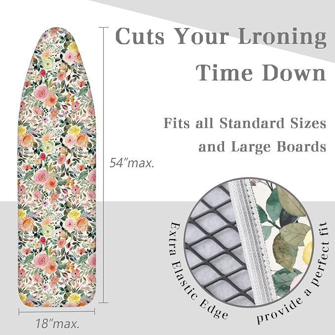Rustic Pink Yellow Green Colorful Flowers 15"x54" Ironing Board Cover - Image 5