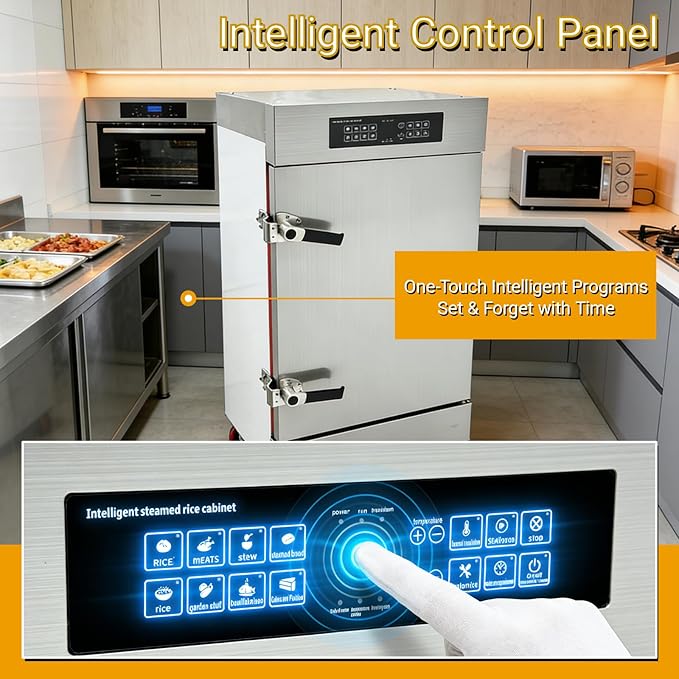Commercial Electric Steaming Cabinet 8 Trays Intelligent Food Steamer Stainless Steel with Timer Appointment, Auto Water Refill, Anti-Dry for Restaurant/Canteen/Hotel Kitchen 220V 9KW 1PH