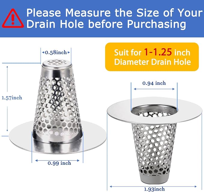 Bathroom Sink Drain Strainers for 1.1"-1.25" Depth Than 1.6" Drain Hole Catcher - Image 2