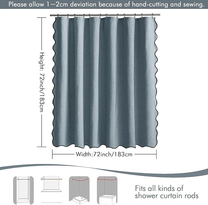 MIULEE Dusty Blue Scalloped Linen Shower Curtain 72x72 Inches - Image 6
