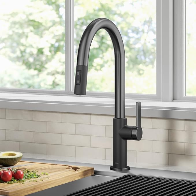 KRAUS Black Stainless Steel Pull Down Kitchen Faucet KPF-2820MBSFSB | Two-tone - Image 2
