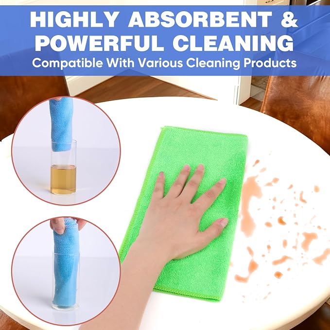 TEAWOO 10 PCS Green Microfiber Cleaning Cloths, Car Towels, Kitchen Towels - Image 3