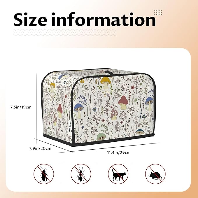 Cute Wild Plants Mushroom 2 Slice Toaster Cover, Waterproof Toaster Dust Cover Bread Maker Protective For Small Kitchen Appliance Dining Room Home Table Decor Gifts