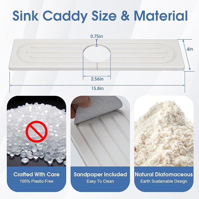 Stone Faucet Mat for Kitchen Sink, Water Absorbing Stone Faucet Splash Guard - Image 3