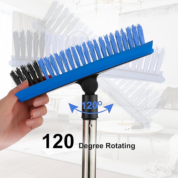 Grout Cleaner Brush with Long Handle, V-Shaped Floor Scrub Brush Swivel Grout - Image 7