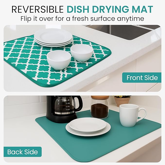 Dish Drying Mat for Kitchen Counter, Large 18 x 14 Absorbent Microfiber Pad | - Image 3