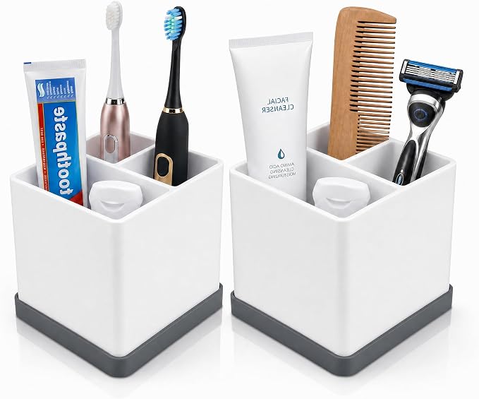 2 Pack Toothbrush Holders for Bathrooms White Gray, 3-Slot Electric Toothbrush by BLESWIN