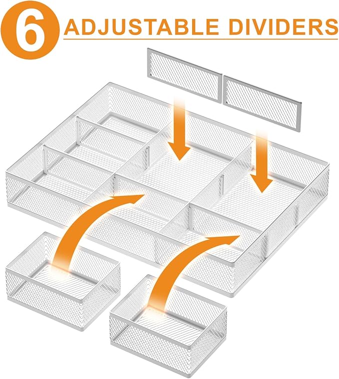 Marbrasse Mesh Desk Drawer Organizer Tray 3 Packs, 9 Adjustable Compartments - Image 2