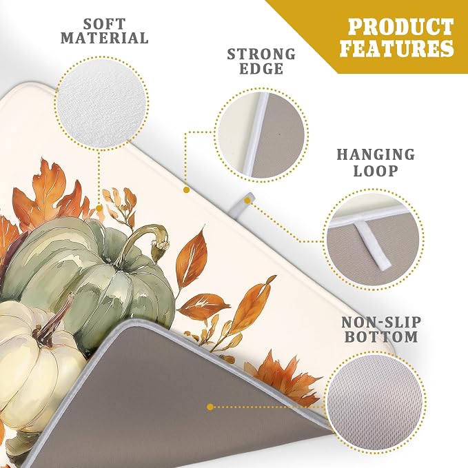 Giwawa Fall Pumpkin Dish Drying Mat Autumn Leaves Absorbent Dishes Pad 18x24 - Image 4