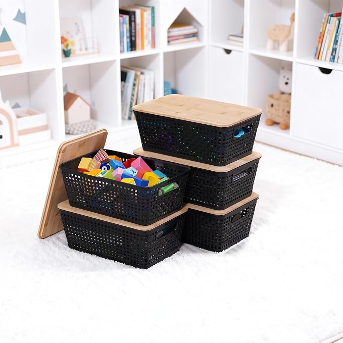 Storage Bins with Lids 6 Packs, Plastic Storage Bins with Bamboo Lids - Image 9