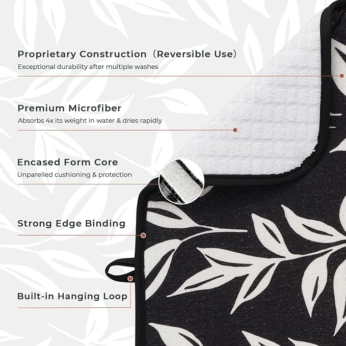 FRESHMINT Dish Drying Mats 2 Pack, Verdant Leaves | Quick Dry, Ultra Absorbent - Image 3