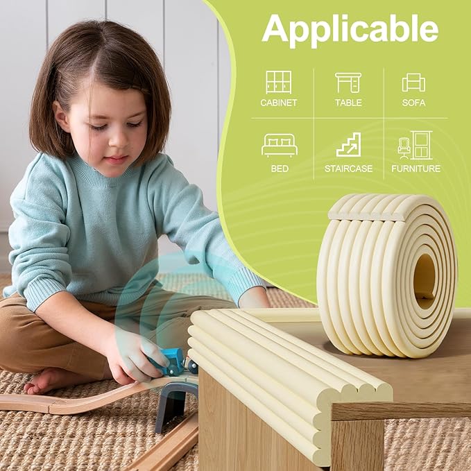 Baby Proofing Wall Corner Protector,Edge Guard Corner Protector,6.56ft Thinken Soft Corner Protectors Pre-Taped Soft Rubber Foam Edge Cushion for Furniture (Gray, 6.56Ft x 11.8" W x 0.47" Th)