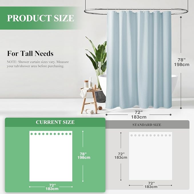 Dynamene Long Waffle Shower Curtain 256 GSM Heavy Fabric 72x78 Fog Blue - Image 2