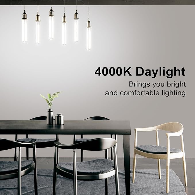 ASOKO 7.3 Inch E26 Led Bulb 6W Dimmable, 4000K Daylight Edison Bulbs 900LM, Tubular T30 Clear Glass Light Bulb 3 Pack