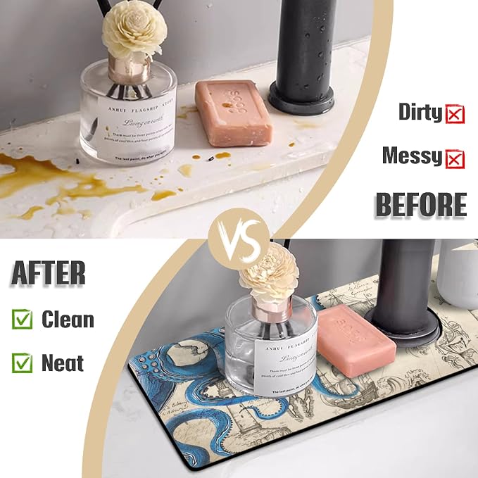 Sink Faucet Absorbing Mat, 2 Pack Drying Mat Around Faucet Sink Splash Guard - Image 3
